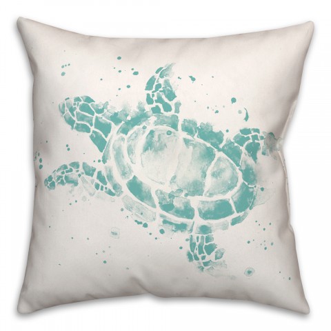 Splatter Sea Turtle Teal Pillow