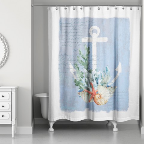 White Anchor On Shower Curtain