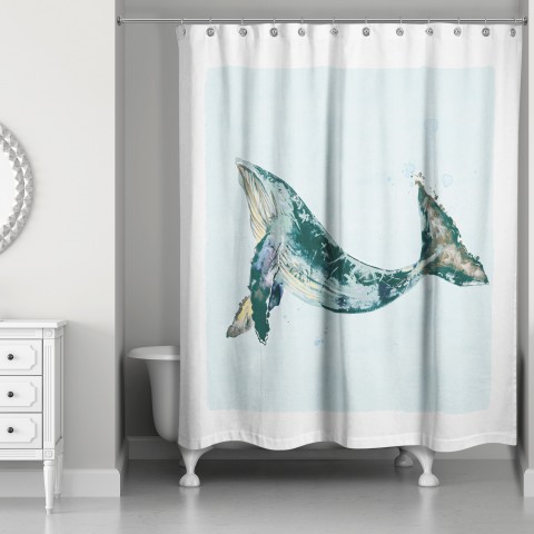 Teal Whale Shower Curtain