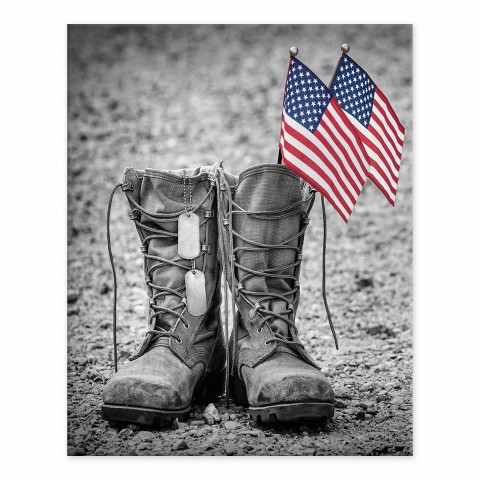 American Flag And Military Boots 8x10 Tabletop Canvas