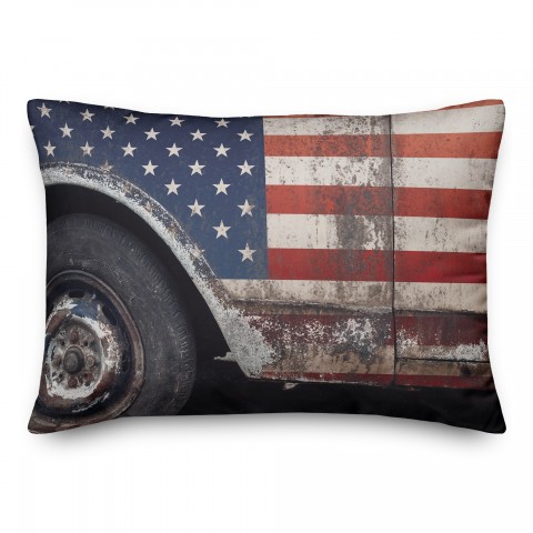 American Flag Pattern Truck 14x20 Spun Poly Pillow
