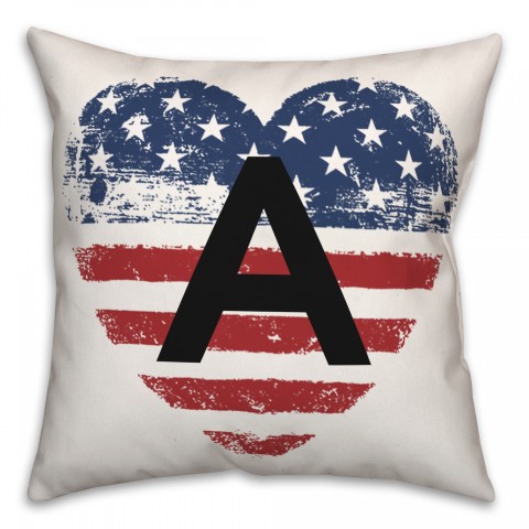 American Flag Heart Personalized 18x18 Spun Poly Pillow