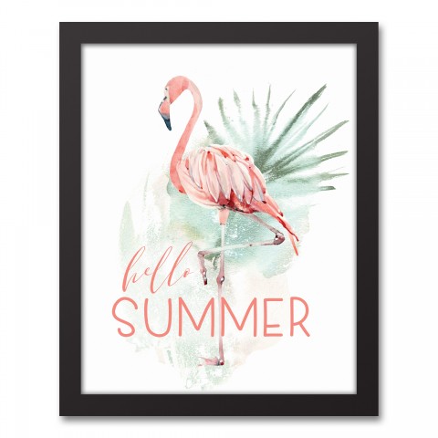 Hello Summer Flamingo 11x14 Black Framed Canvas