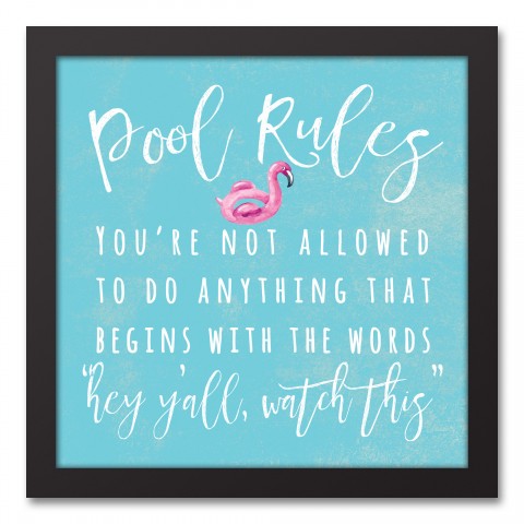Pool Rules 12x12 Black Framed Canvas