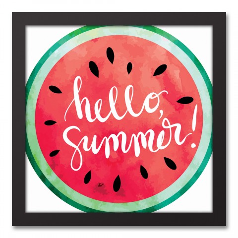 Hello Summer Watermelon 12x12 Black Framed Canvas