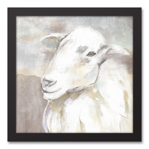 Pastel Sheep Portrait 12x12 Black Framed Canvas