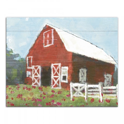 Barn With Flowers 20x16 Canvas Wall Art