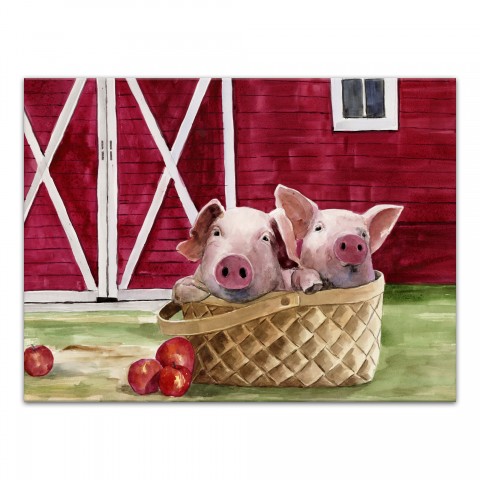 Farm Pigs In Basket 24x18 Canvas Wall Art