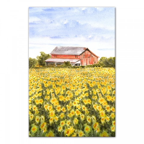 Barn And Yellow Flower Field 20x30 Canvas Wall Art