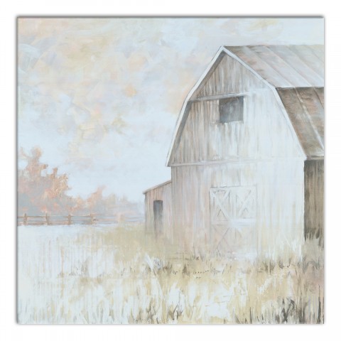 Pink Yellow Barn 30x30 Canvas Wall Art