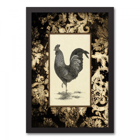 Black N White Rooster 12x18 Black Framed Canvas
