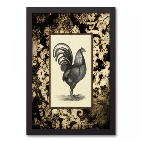 Black N White Rooster 12x18 Black Framed Canvas