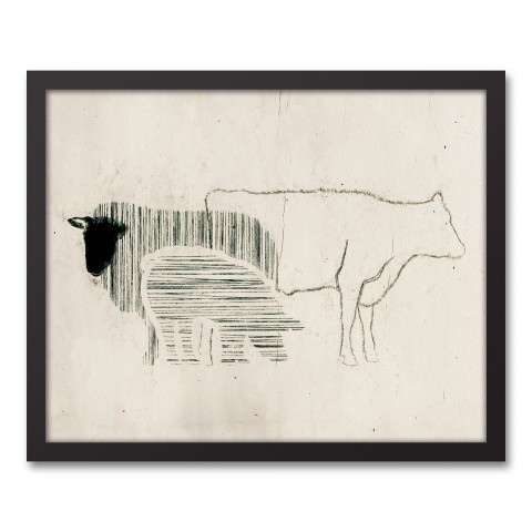 Line Farm Animals 20x16 Black Framed Canvas