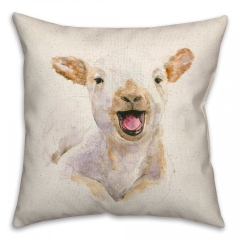 Happy Baby Goat Painting 18x18 Spun Poly Pillow