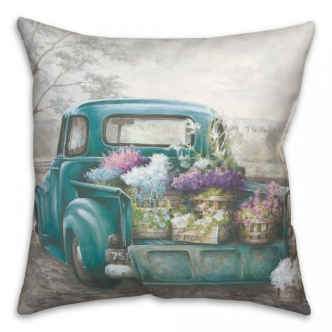 Truckbed Bright Flowers 18x18 Spun Poly Pillow