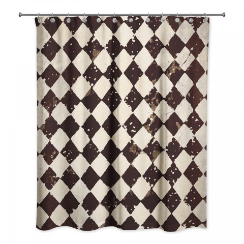 Distressed Black White Tile 71x74 Shower Curtain