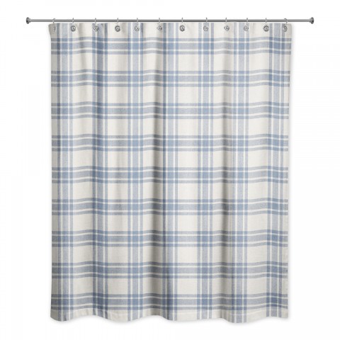 Faded Blue Plaid 71x74 Shower Curtain