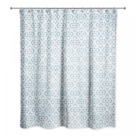 Floral Tile Soft Teal Pattern 71x74 Shower Curtain