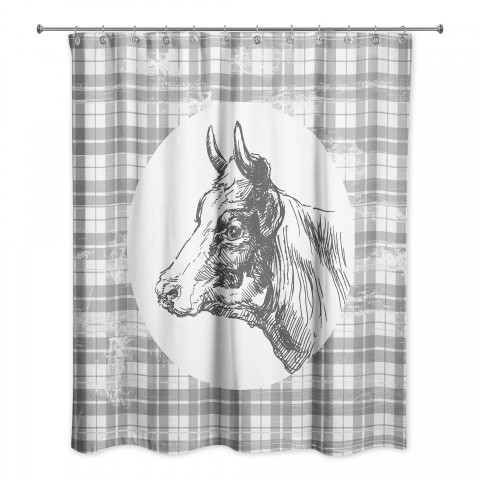 Gray Plaid Cow 71x74 Shower Curtain