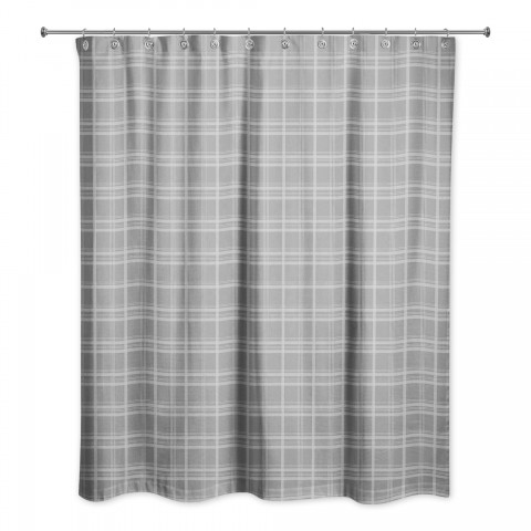 Gray White Plaid 71x74 Shower Curtain
