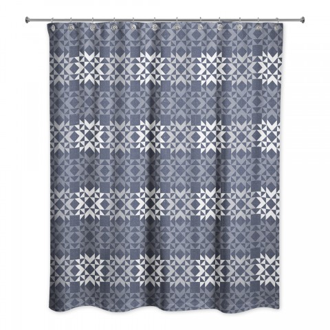 Navy Barn Star Spice Pattern 71x74 Shower Curtain
