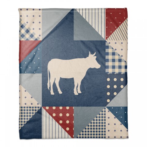 Farmhouse Cow Quilt 50x60 Coral Fleece Blanket