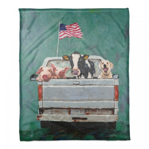 Animals in Truck 50x60 Coral Fleece Blanket