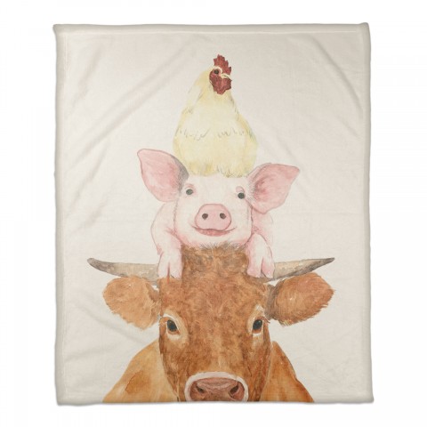 Stacked Farm Animals 50x60 Coral Fleece Blanket