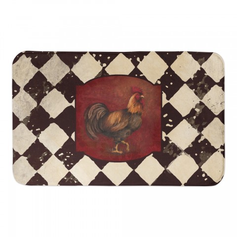 Distressed White Black Tile Rooster 34x21 Bath Mat