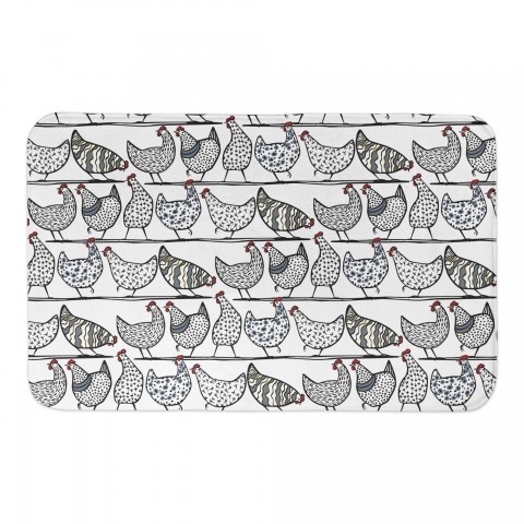 Chicken Sketch Pattern 34x21 Bath Mat