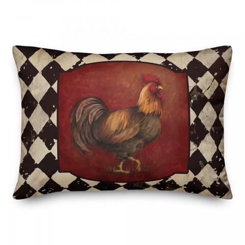 White Black Tile Rooster 14x20 Spun Poly Pillow