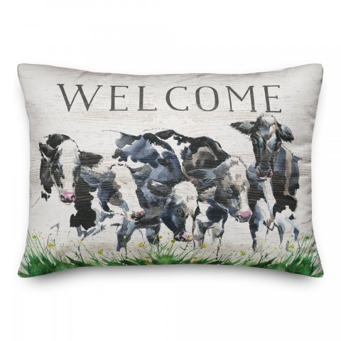 Cows In Yellow Meadow 14x20 Spun Poly Pillow