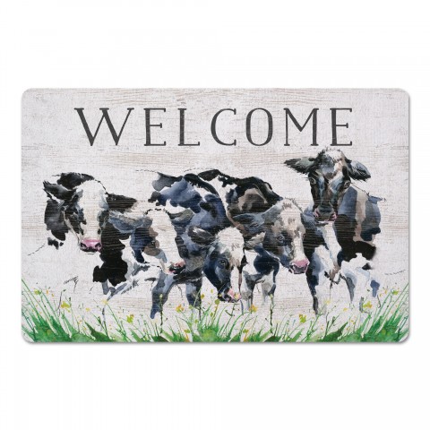 Welcome Cows In Yellow Meadow 27x18 Floor Mat