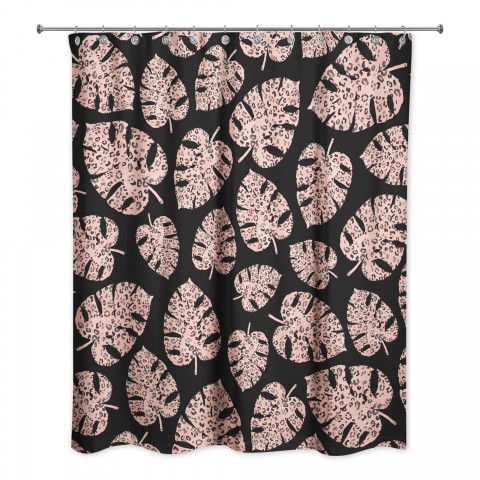 Pink Cheetah-Monstera 71x74 Shower Curtain