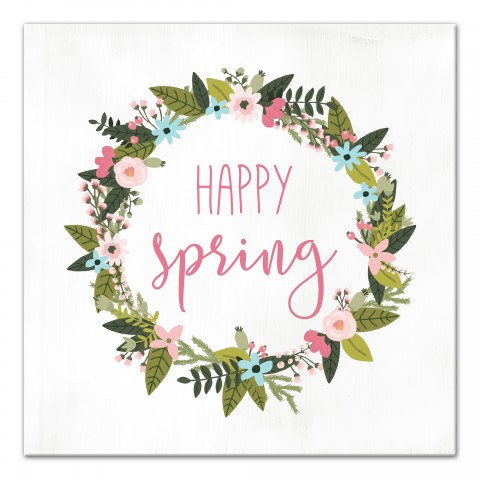 Happy Spring Wreath  16x16 Canvas Wall Art