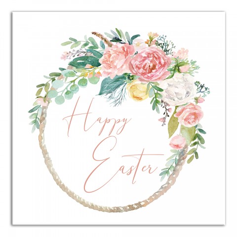 Happy Easter Floral Wreath 16x16 Canvas Wall Art
