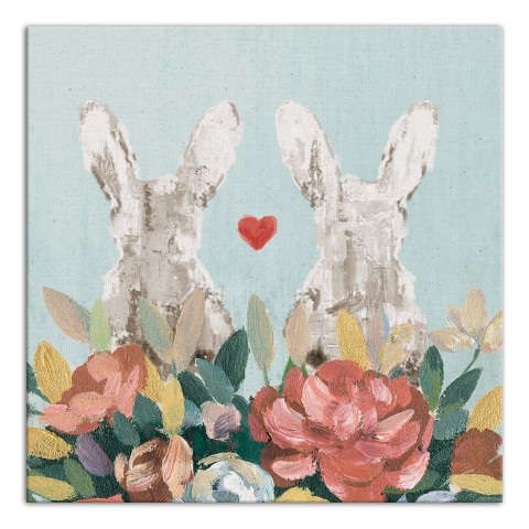 Bunny Couple Flowers  24x24 Canvas Wall Art