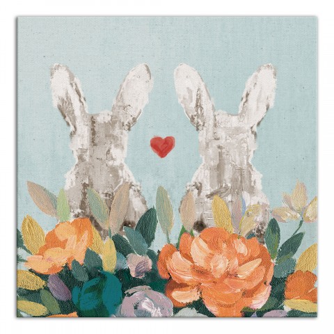 Floral Bunny Couple 24x24 Canvas Wall Art