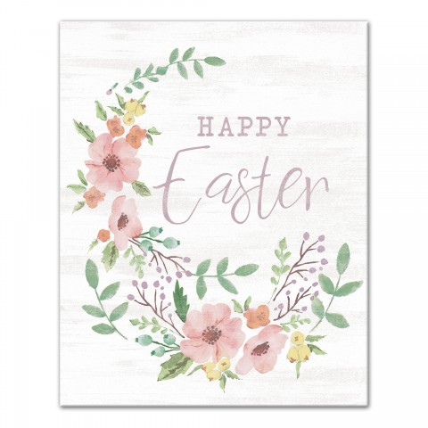 Happy Easter Pastel Wreath 16x20 Canvas Wall Art