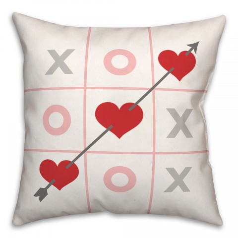 Tic Tac Toe Hearts 16x16 Spun Poly Pillow