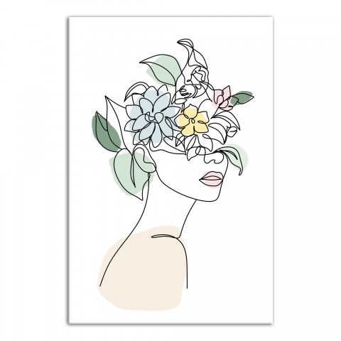 Lady Face Flowers Sketch  20x30 Canvas Wall Art