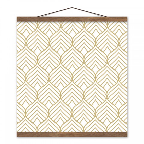Geo Leaf Pattern Gold 16x16 Teak Hanging Canvas