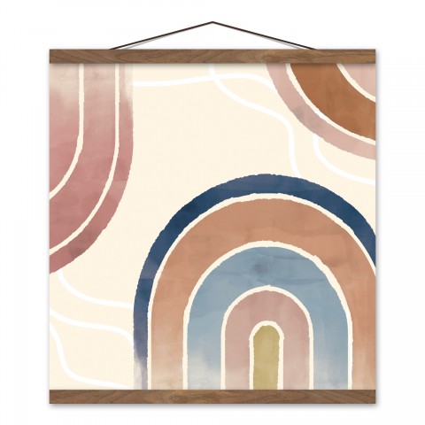 Mod Watercolor 16x16 Teak Hanging Canvas