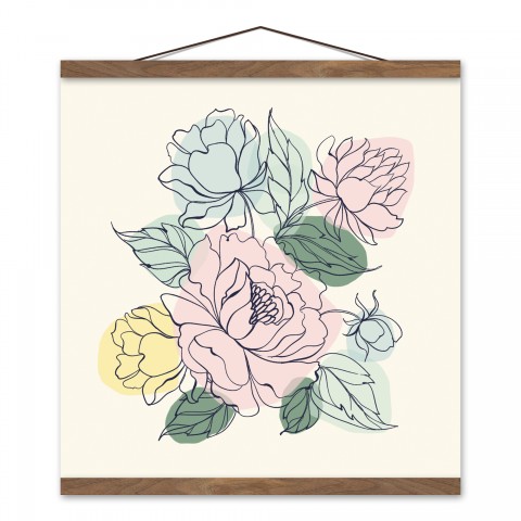 Floral Sketch Blobs 16x16 Teak Hanging Canvas
