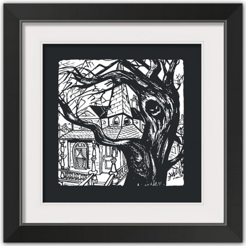 Haunted House 16x16 Black Framed Print Under Glass