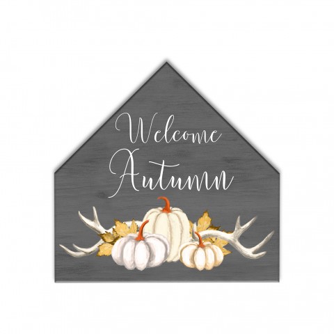 Welcome Autumn Pumpkins  12x12 House Shaped Canvas