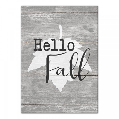 Hello Fall Gray Leaf Wood 11x14 Canvas Wall Art