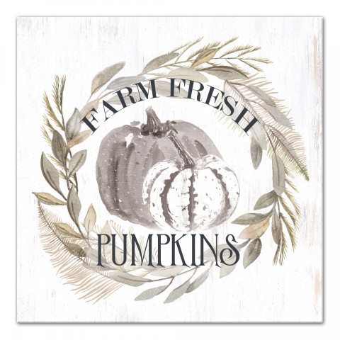 Fresh Pumpkins Wreath  16x16 Canvas Wall Art