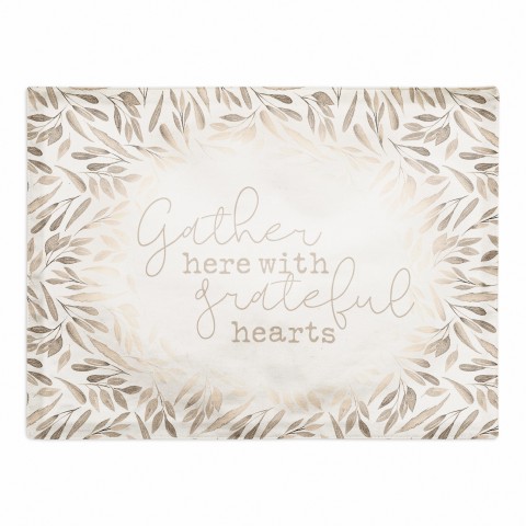 Greige Leaves Gather   18x14 Poly Twill Placemat