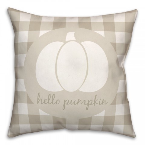 Hello Pumpkin Beige Buffalo Pillow